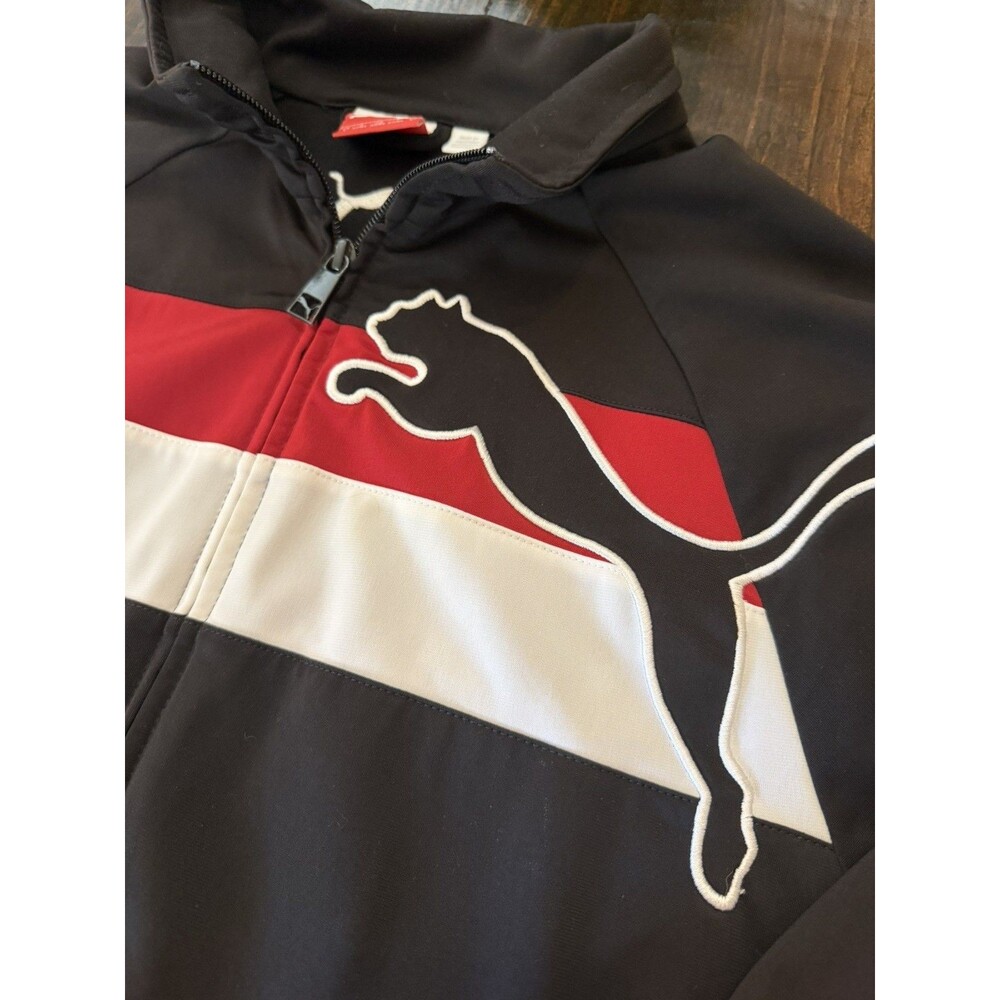 PUMA Men's Colorblock Track Jacket Coat Black Red Full Zip Size L Polyester